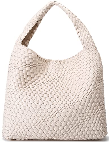 Queenoris Fashion Woven Purse for Women Top-handle Shoulder Bag Soft Summer Hobo Tote Bag (Creamy-white, Medium) - Image 1