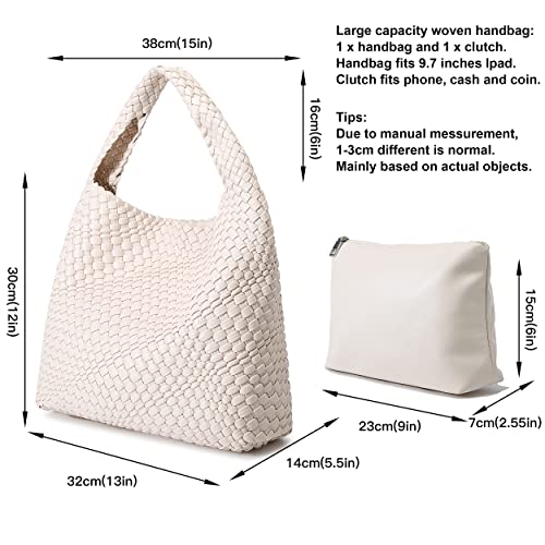 Queenoris Fashion Woven Purse for Women Top-handle Shoulder Bag Soft Summer Hobo Tote Bag (Creamy-white, Medium) - Image 3