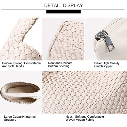Queenoris Fashion Woven Purse for Women Top-handle Shoulder Bag Soft Summer Hobo Tote Bag (Creamy-white, Medium) - Image 5