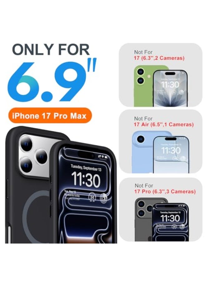 ملبوس حافظة مغناطيسية لجهاز iPhone 17 Pro Max [متوافقة مع MagSafe] [بطانة ميكروفايبر ناعمة مضادة للخدش]، سيليكون فاخر مع واقي شاشة، حافظة هاتف مضادة للصدمات 6.9"، سوداء - Image 2