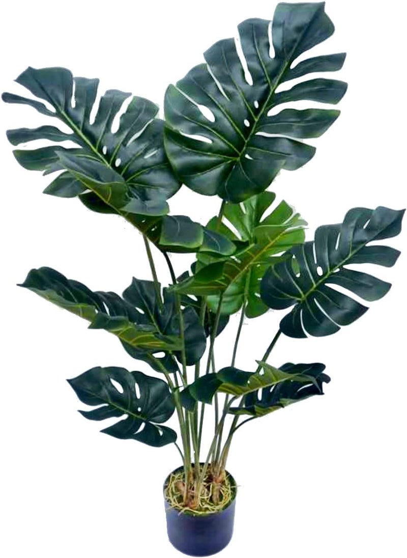AMERIQUE Pair Gorgeous 4 Feet Tropical Monstera Palm Artificial Plant Tree with Nursery Pot Real Touch Technology with UV Protection Green 2 - Image 2