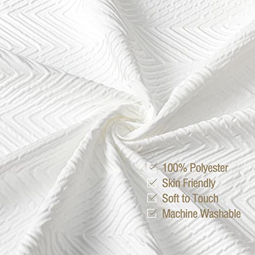 Gibelle White Shower Curtain, 3D Embossed Textured Herringbone Fabric Modern Farmhouse Bathroom Decor Soft Cloth Curtain Set with Hooks, 72x72 - Image 3