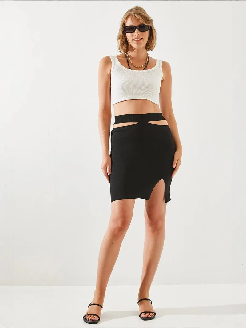 Bianco Lucci LUCCI High Waist Crepe Mini Skirt with Slit