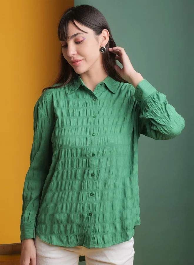 Freehand Freehand Women Green Seersucker Oversized Shirt