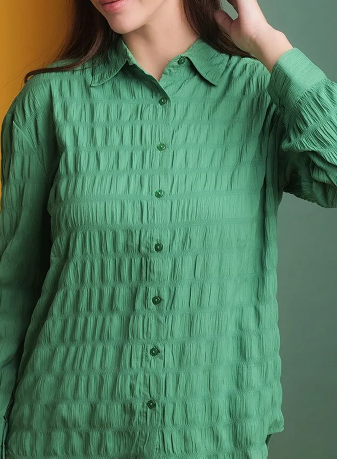 Freehand Freehand Women Green Seersucker Oversized Shirt