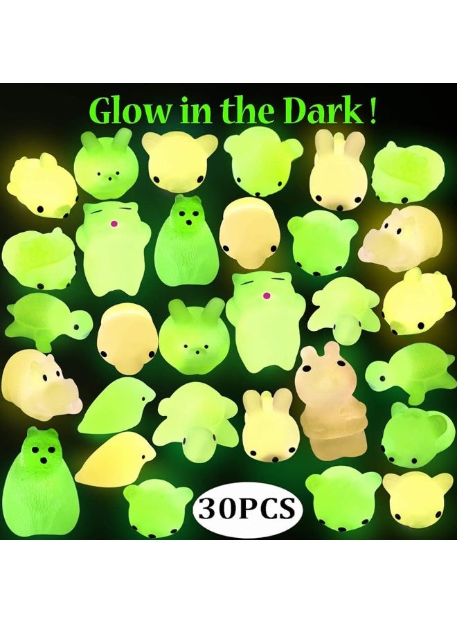 Outee 30 Pcs Mochi Animals Toys Glow in The Dark Mochi Toys Mini Stress Relief Toys Mochi Cat Relief Stress Toys Easter Gifts - Image 1