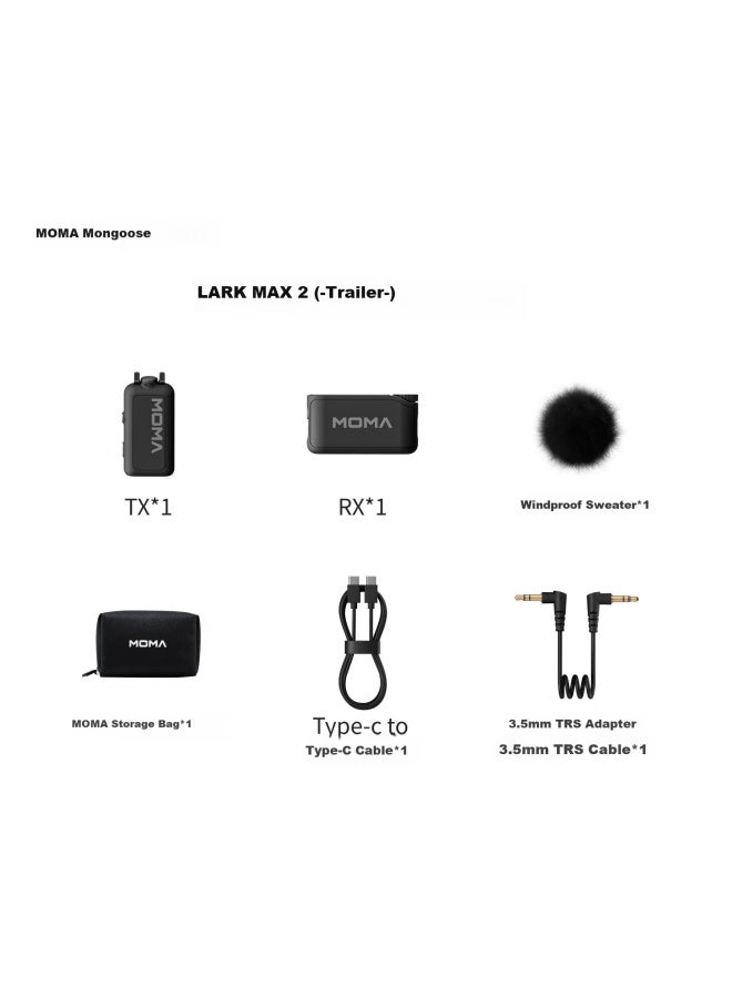 Moma Lark Max 2 Wireless Monitoring Microphone With Ai Noise Reduction Collar-style Live Broadcasting Microphone Mammoth One Drag One Recording Microphone - Image 1