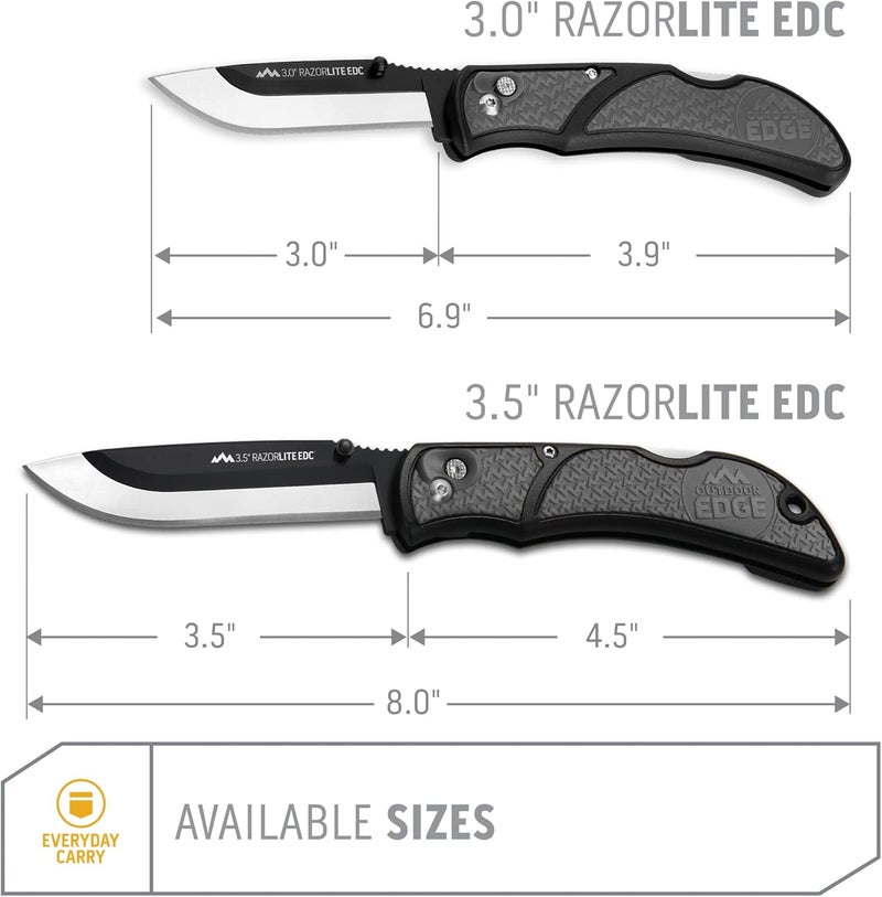 Outdoor Edge سكين RazorLite EDC بحجم 3.5 بوصة. سكين جيب بشفرات قابلة للاستبدال ومشبك. مثالي للصيد وتجريد الغزلان. رمادي مع 6 شفرات. - Image 3