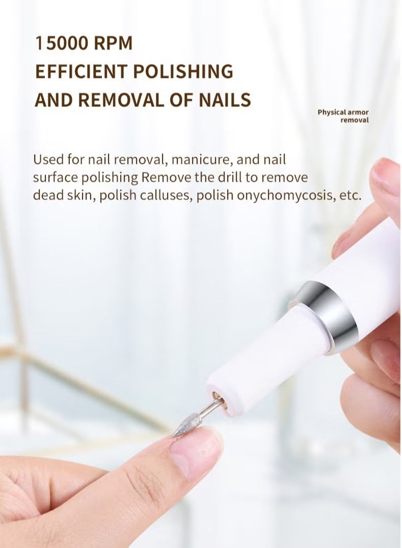 SHOPUP4U Electric Nail Drill, Portable Electric Nail File Rechargeable Nail Filer Electric Nail Drill Kit Nail Art Sanding for Acrylic Gel Nails Professional Manicure Pedicure Polishing（white） - Image 3