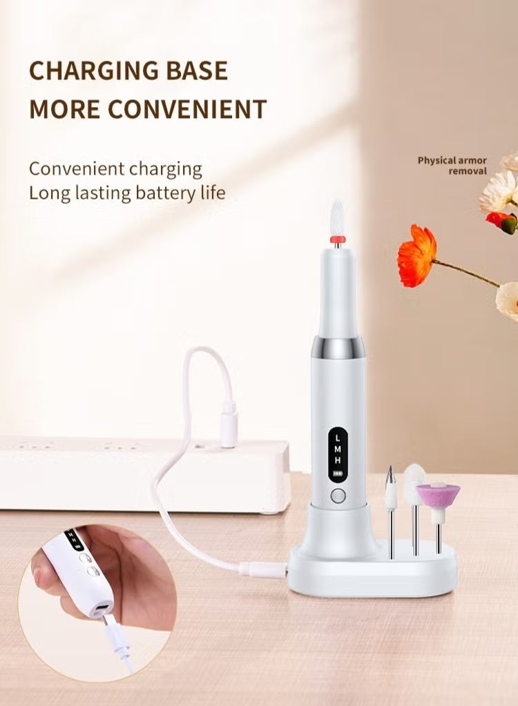 SHOPUP4U Electric Nail Drill, Portable Electric Nail File Rechargeable Nail Filer Electric Nail Drill Kit Nail Art Sanding for Acrylic Gel Nails Professional Manicure Pedicure Polishing（white） - Image 2