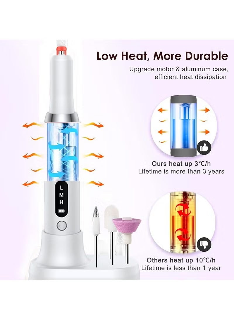 SHOPUP4U Electric Nail Drill, Portable Electric Nail File Rechargeable Nail Filer Electric Nail Drill Kit Nail Art Sanding for Acrylic Gel Nails Professional Manicure Pedicure Polishing（white） - Image 5