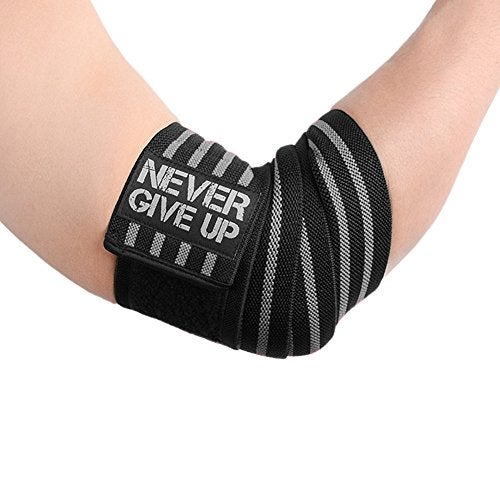 HYFAN Professional Elbow Wraps Elastic Straps Brace Support Protector for Weightlifting Workout Bodybuilding Gym Fitness (Four Stripe, Gray) - Image 2