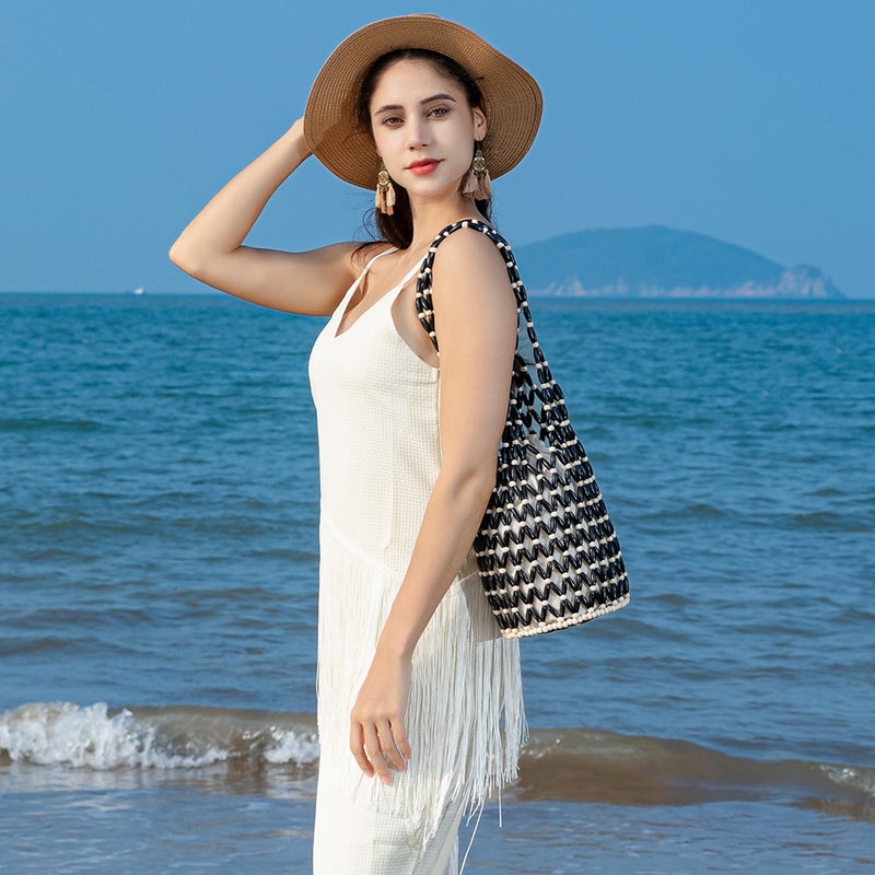 OLEI Wood Bead Handwoven Shoulder Bag for Beach Vacation - Image 2