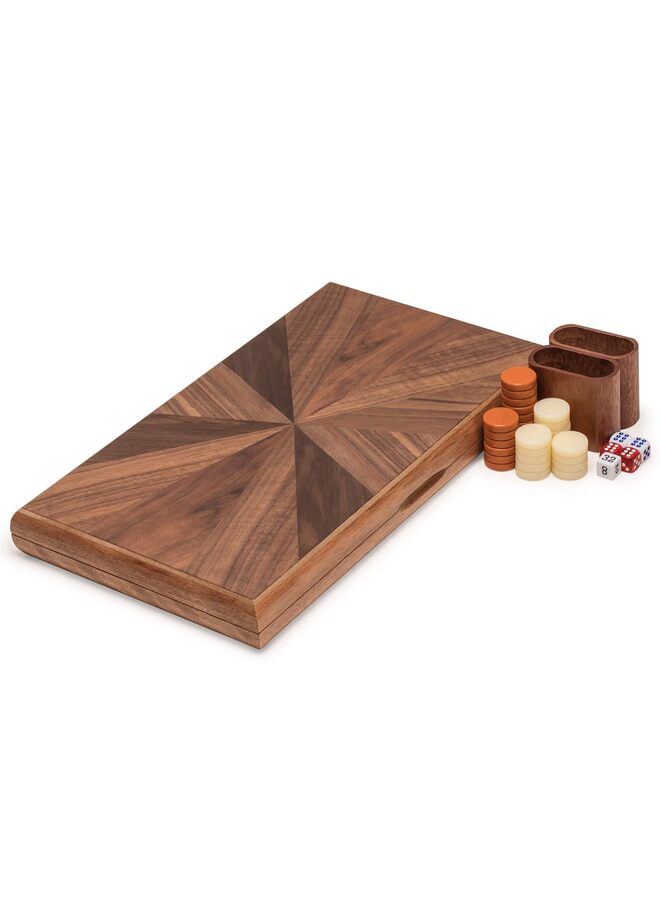 Wooden Folding Inlay Backgammon Board Game Set, Classic Traditional Board Games for All Ages (17IN) - Image 2