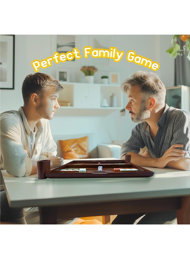 Wooden Folding Inlay Backgammon Board Game Set, Classic Traditional Board Games for All Ages (17IN) - Image 5