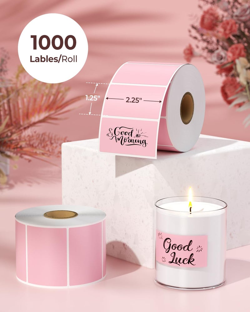 MUNBYN 2.25"x1.25" Thermal Sticker Labels, Pink Self-Adhesive Barcode Label Paper for Direct Thermal Printer and Business, Multi-Purpose Rectangle Address Shipping Mailing Stickers,1000 Sheets/Roll - Image 2