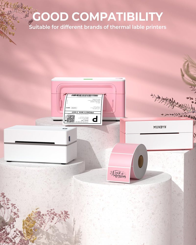MUNBYN 2.25"x1.25" Thermal Sticker Labels, Pink Self-Adhesive Barcode Label Paper for Direct Thermal Printer and Business, Multi-Purpose Rectangle Address Shipping Mailing Stickers,1000 Sheets/Roll - Image 4