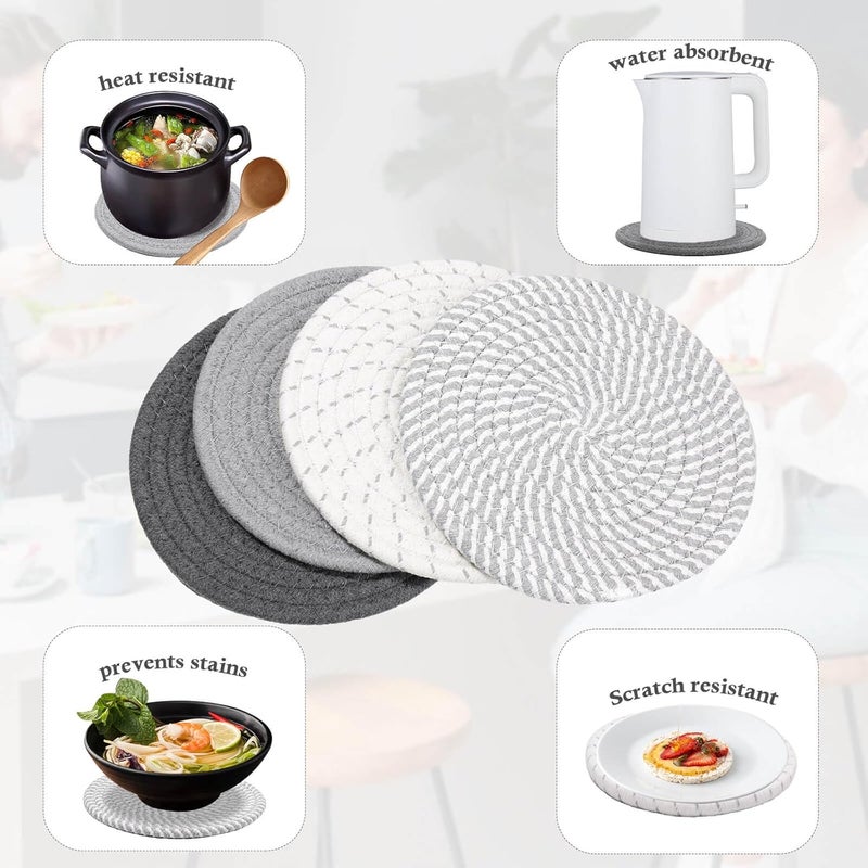 Billbotk 7" Trivets for Dishes, Pots and Pans, 4 Heat Resistant Hot Pads, Pot Holders for Kitchen, Plate Mats for Countertops, Table, Home Essentials, Farmhouse Decor - Image 4