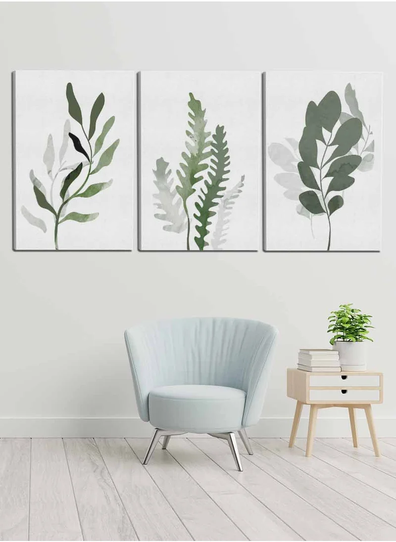 LOWHA Set Of 3 Canvas Wall Arts Stretched Over Wooden Frame with Abstract Botanical Paintings