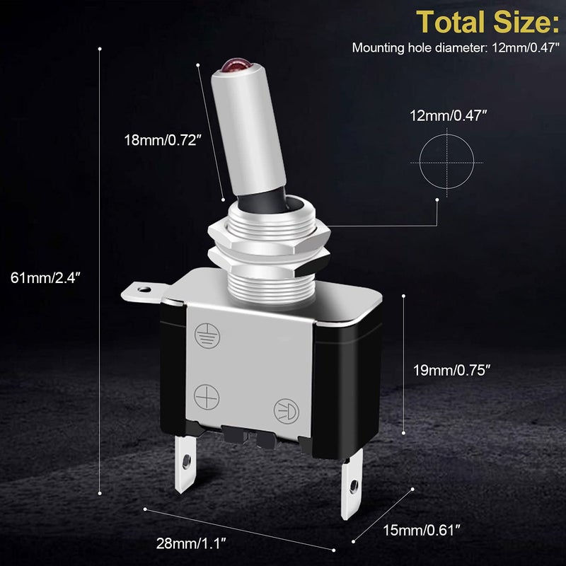Twidec /3Pcs Rocker Lighted Toggle Switch 12V 20A Heavy Duty Racing Car Automotive Auto SPST ON/Off Toggle Switch Red LED Illuminated 3Pin ASW-07DR - Image 2