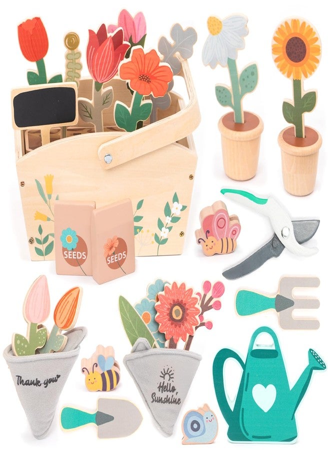 umu® Wooden Garden Play Set - 30 Pcs Kids Gardening Toy with Watering Can Shovel Rake Basket & Accessories - Outdoor Pretend Play Tool Set for Boys & Girls Ages 3 4 5 6 - Image 1
