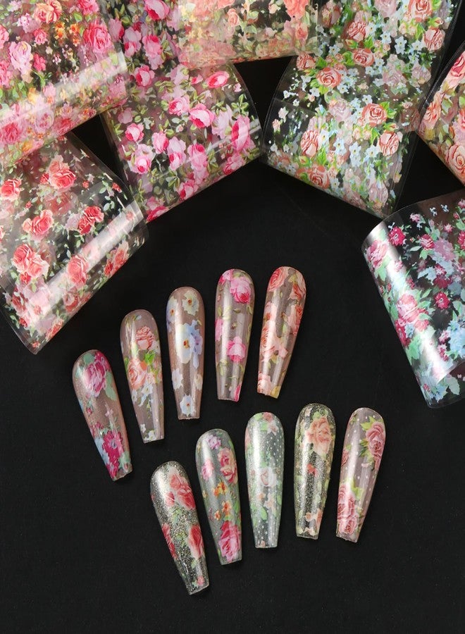 LYLYNB 10 Rolls Flower Nail Foil Transfer Stickers Spring Flowers Nail Art Foil Decals Cute Floral Nail Art Supplies Decoration Summer Nail Transfer Foil Stickers for Women DIY Manicure Accessories - Image 4