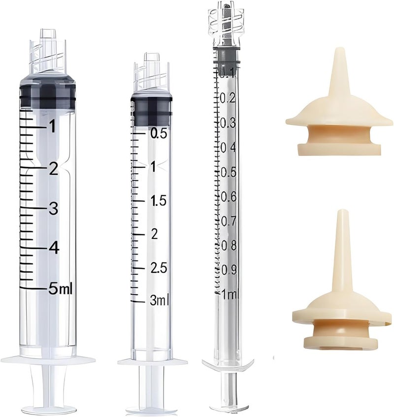 Aeenioy 3 PCS Injection Syringe for Feeding+2PCS Short and Long , Hand Feeding Syringe for Birds and Small Pets, 1ml 3ml 5ml Syringe Set PP and Silicone Material for Nutrition Delivery Polished safe edge - Image 1