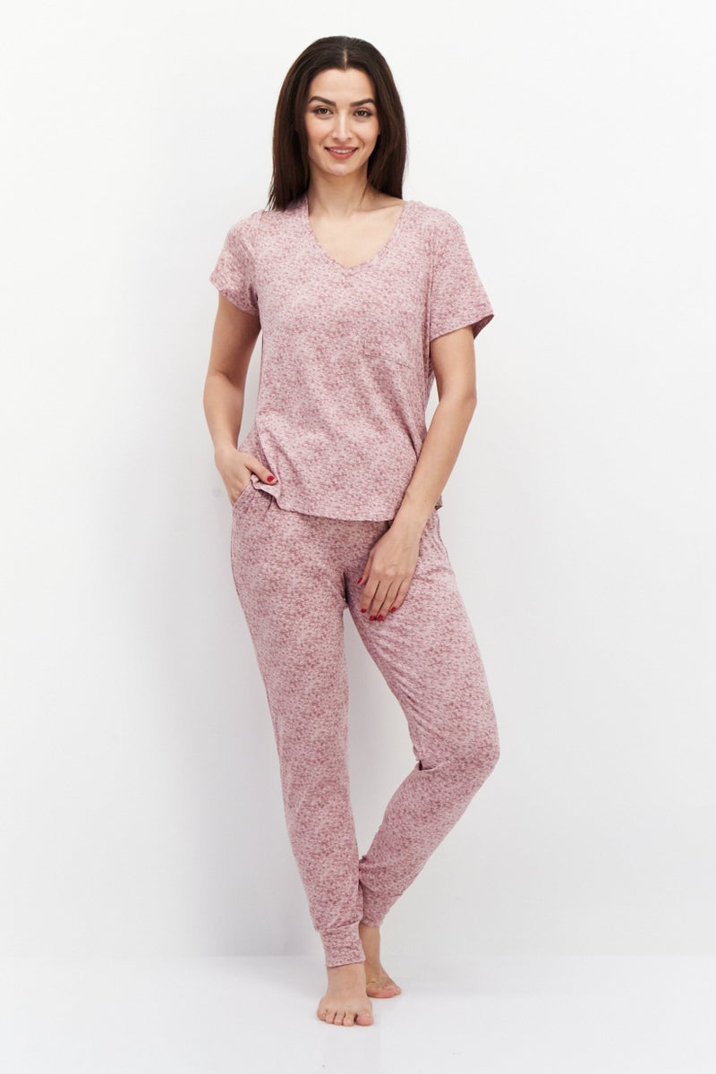 Avalanche Women 2 Piece Set Heather Top And Pants Pajamas, Dusty Rose Heather - Image 1
