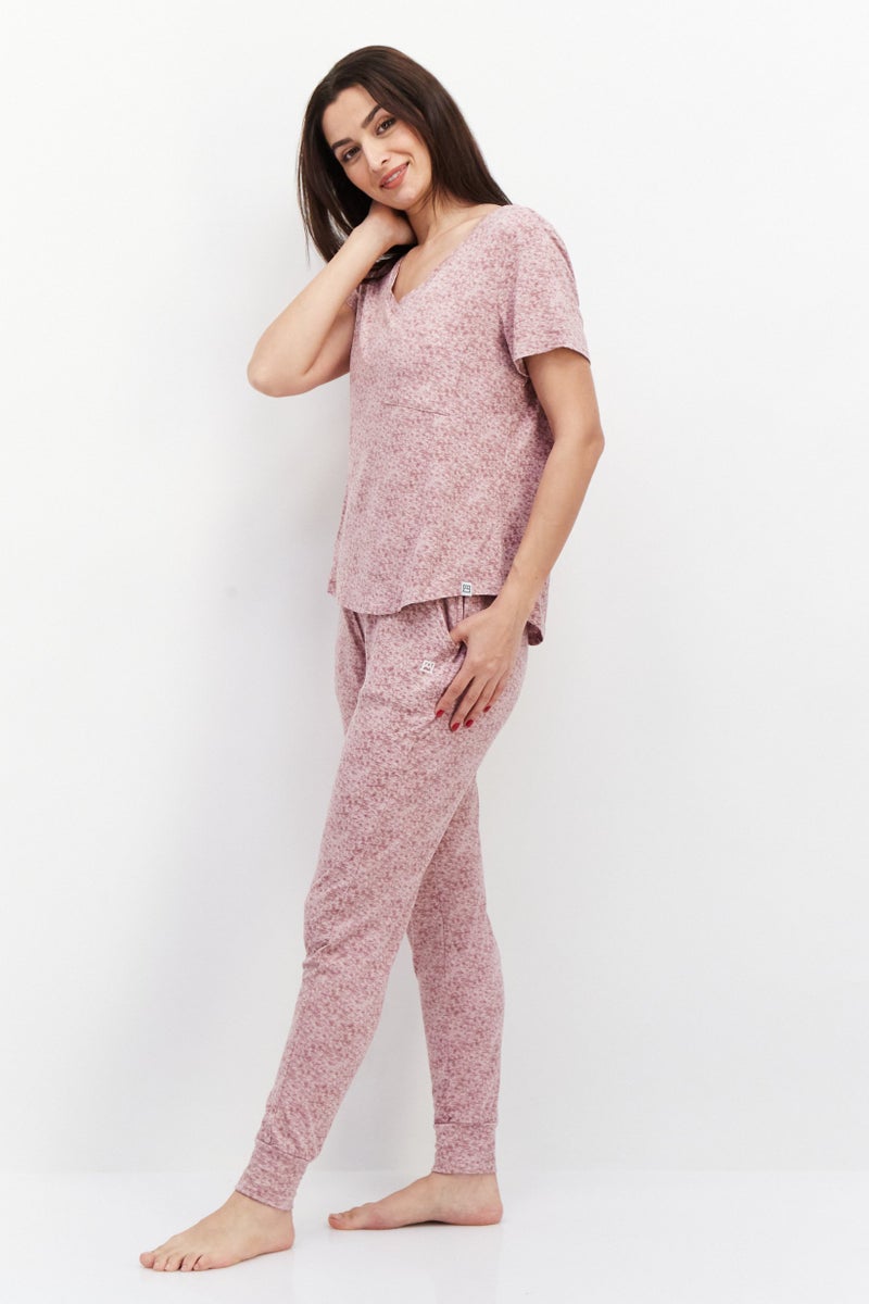 Avalanche Women 2 Piece Set Heather Top And Pants Pajamas, Dusty Rose Heather - Image 4