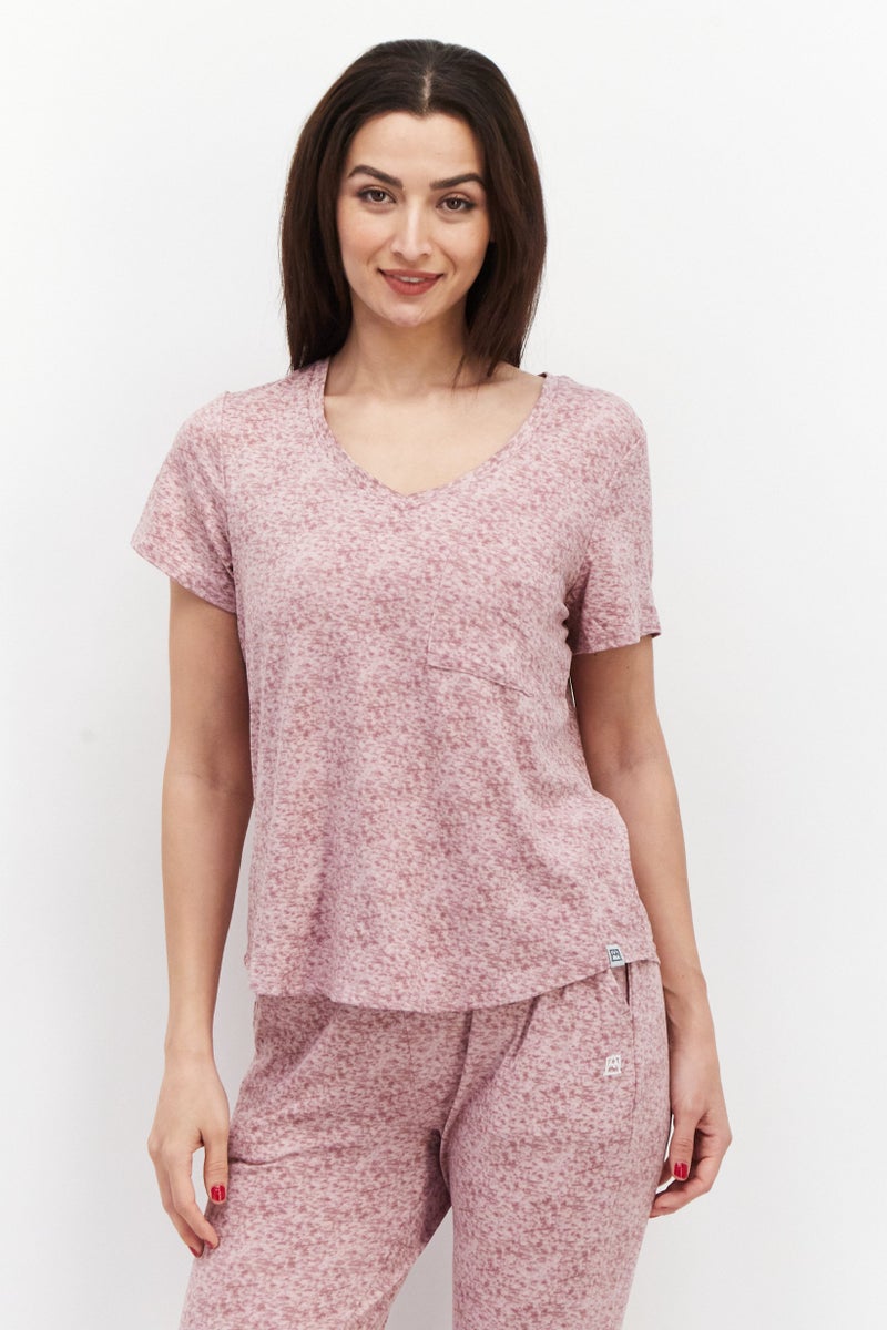 Avalanche Women 2 Piece Set Heather Top And Pants Pajamas, Dusty Rose Heather - Image 3