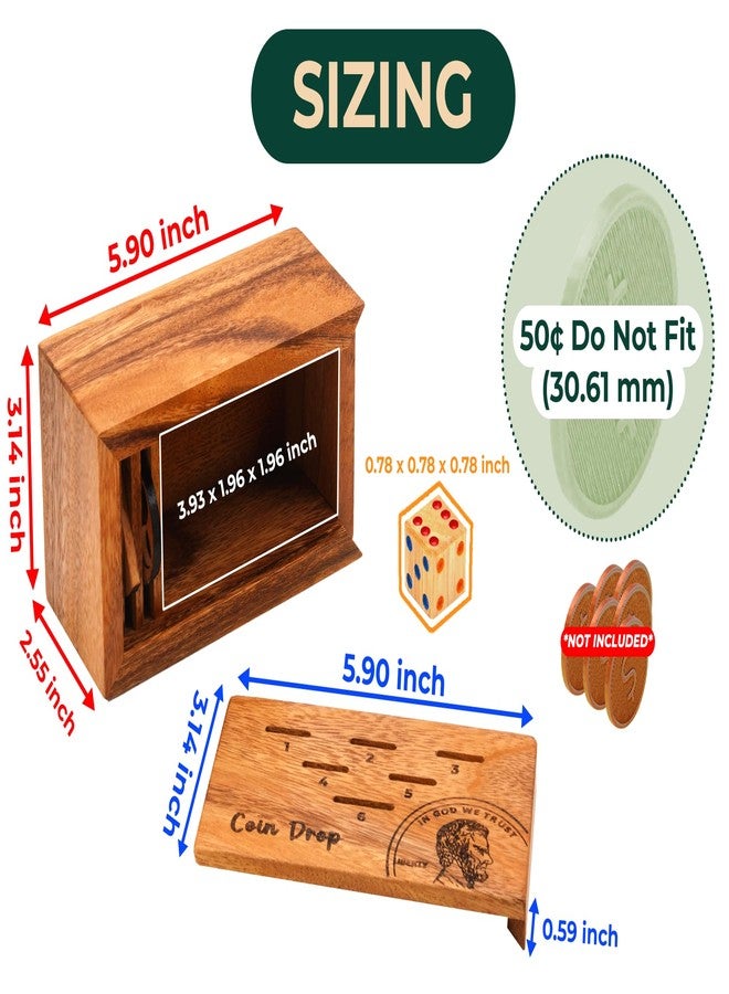 BSIRI Wooden Coin Drop – Dice Game for Adults Teen and Families Wooden Box Tabletop Games for Home Bar and Family Night Wood Rustic Decoration - Image 4