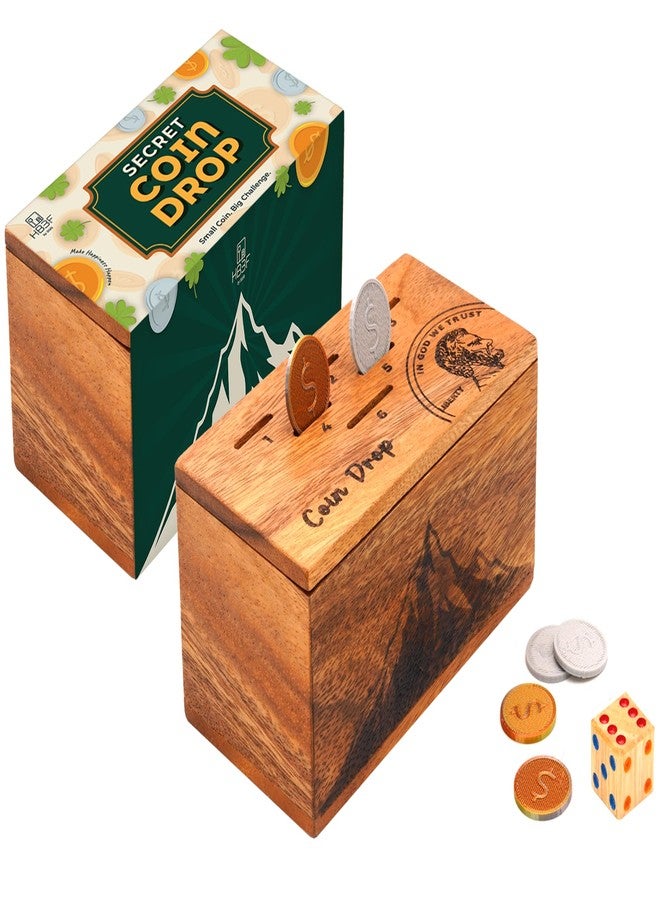 BSIRI Wooden Coin Drop – Dice Game for Adults Teen and Families Wooden Box Tabletop Games for Home Bar and Family Night Wood Rustic Decoration - Image 1
