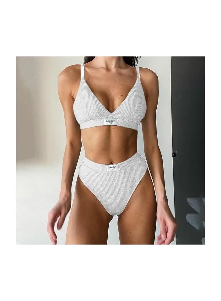 1-Set Casual Solid Color Sports Underwear Suit,Colour White,Size S - Image 1