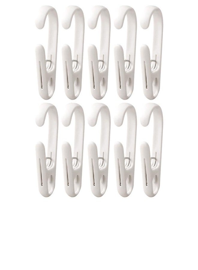 Defrko 10Pcs Laundry Hooks with Clips Hanger Closet Organizer Clamps Hanging Socks Boot Bras Towels Shower Pegs for Bathroom Wardrobe Kitchen Office Holders Clothes Pins Heavy Duty Outdoor, White - Image 1