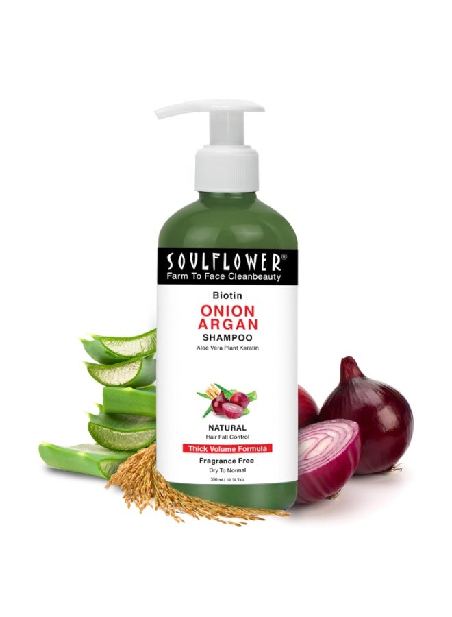 Soulflower Biotin Onion Argan Shampoo | For Hair Growth, Anti Hair Fall, Strong roots with Keratin, Argan Oil, Green Tea, Shikakai & Reetha for Men & Women  | 300ml - Image 1
