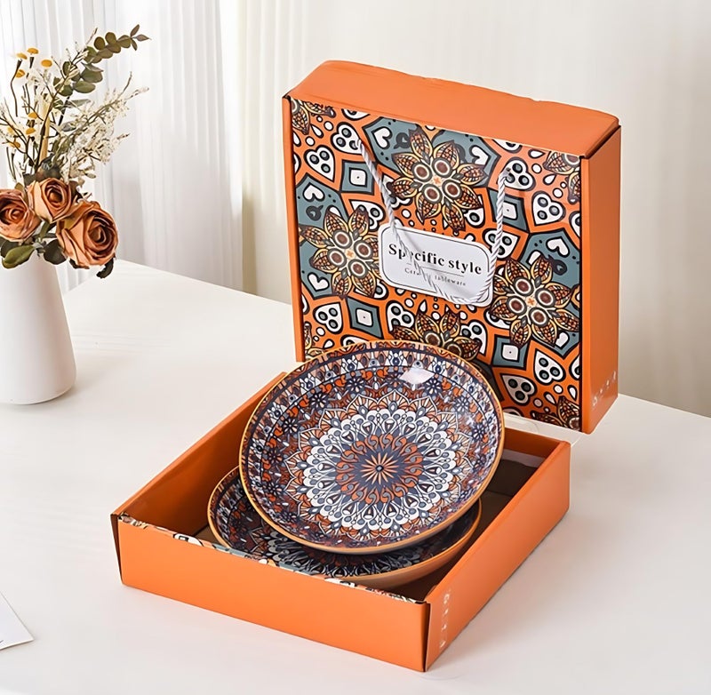 ONICORN Ceramic Japanese Asian Cuisine Plates for Dinner, Rice, Soup, Dessert, Salad, Gift Box Packed Dinner Set (Multicolor, 2Plate (Pack of 2)) - Image 1
