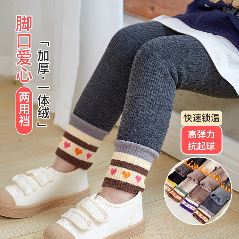 Adjustable Baby Children'S Pants Fleece-Lined Thickened Girl'S Leggings Foot Mouth Love Children'S One - Image 4