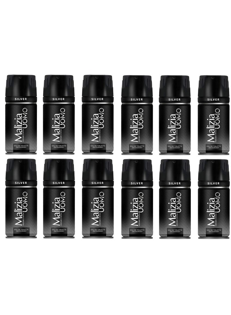 Malizia Uomo Deodorant Silver Body Spray 150ml (Pack of 12) - Image 1