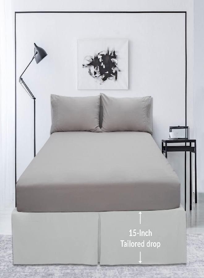 Mellanni Cal King Bed Skirt - Bed Frame and Box Spring Cover - 15-Inch Tailored Drop Pleated Dust Ruffle - Luxury Bedding - Easy Fit, Wrinkle, Fade, Stain Resistant - 1 Bedskirt (Cal King, Light Gray)