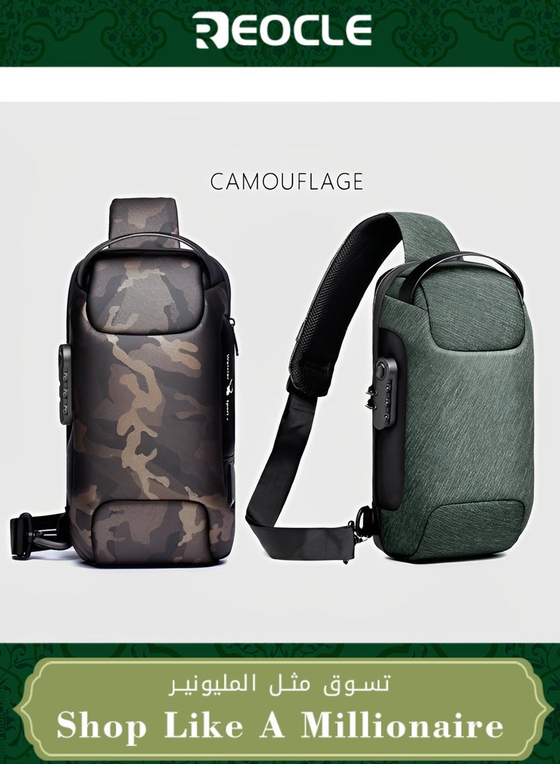 REOCLE Men's Crossbody Sling Bag Chest Bag with USB Charging Port & Anti-scratch Fabric & Heavy Rain Grade Waterproof & Smooth Zipper Anti-theft Lock Sling Bag for Workout Travelling  - Image 1