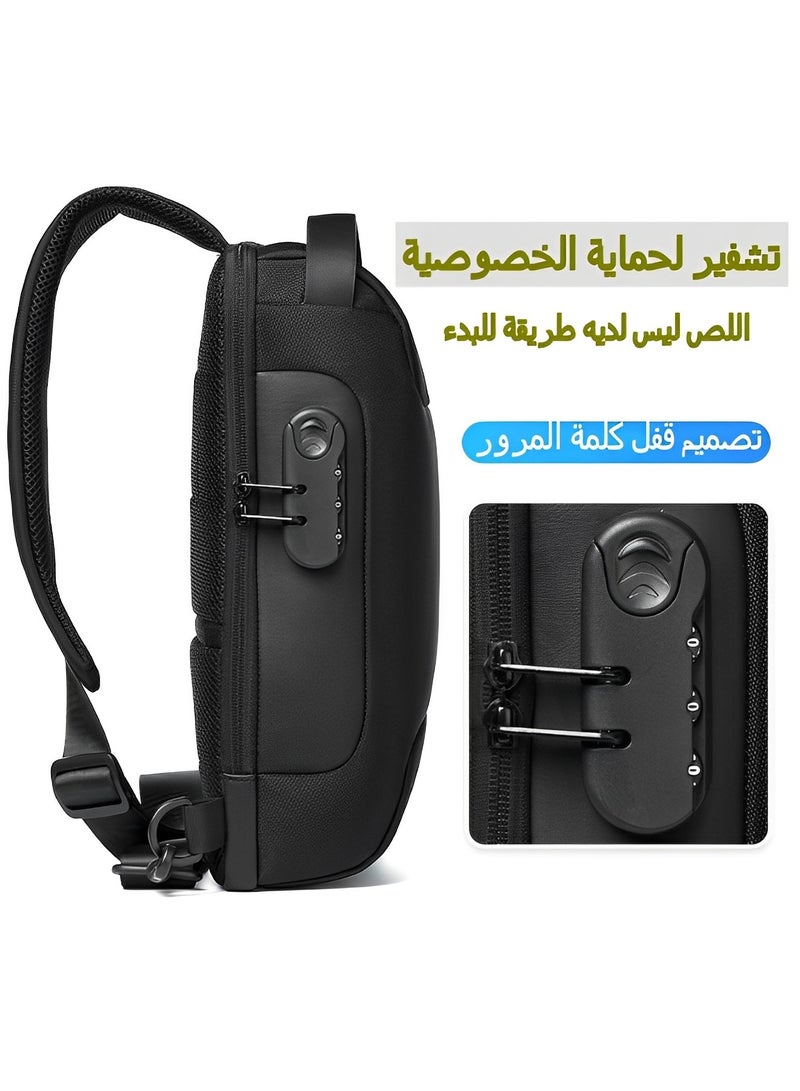 REOCLE Men's Crossbody Sling Bag Chest Bag with USB Charging Port & Anti-scratch Fabric & Heavy Rain Grade Waterproof & Smooth Zipper Anti-theft Lock Sling Bag for Workout Travelling  - Image 2