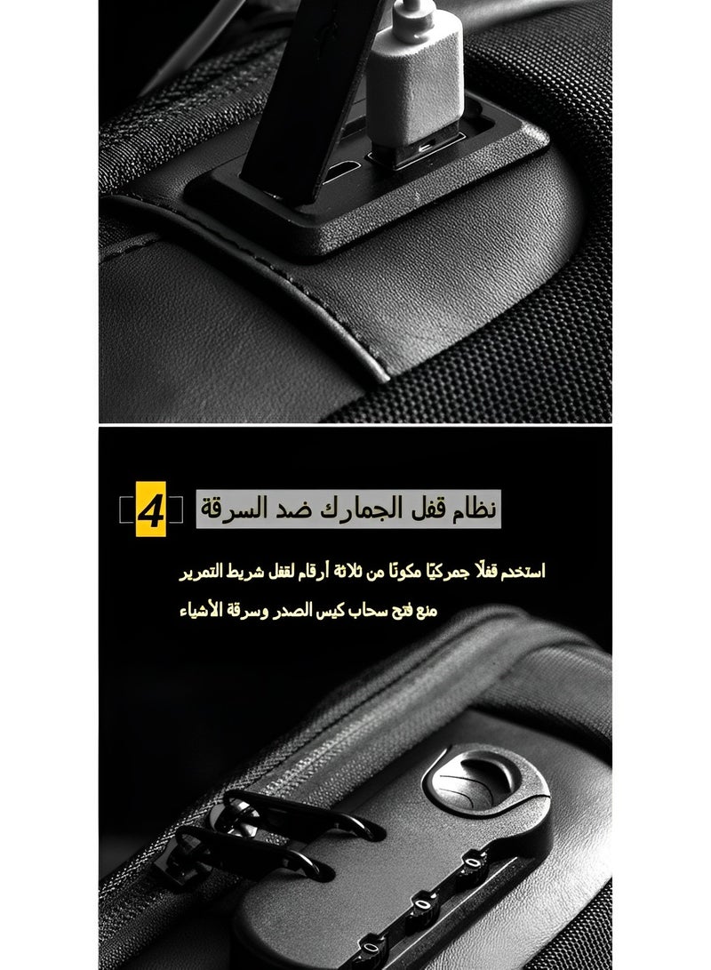 REOCLE Men's Crossbody Sling Bag Chest Bag with USB Charging Port & Anti-scratch Fabric & Heavy Rain Grade Waterproof & Smooth Zipper Anti-theft Lock Sling Bag for Workout Travelling  - Image 5