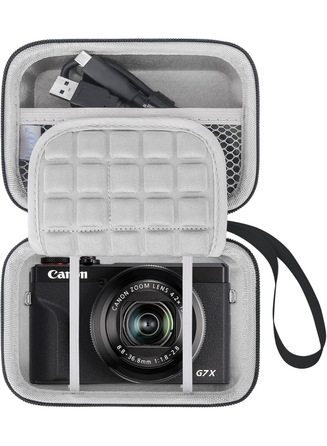 Lacdo Camera Case for Canon PowerShot G7 X Mark III/PowerShot G7 X Mark II 4K Vlogging Camera, Point and Shoot Vlogging Camera Bag Carrying Case, Mesh Pocket fits USB Cable, Batteries, Black+Gray