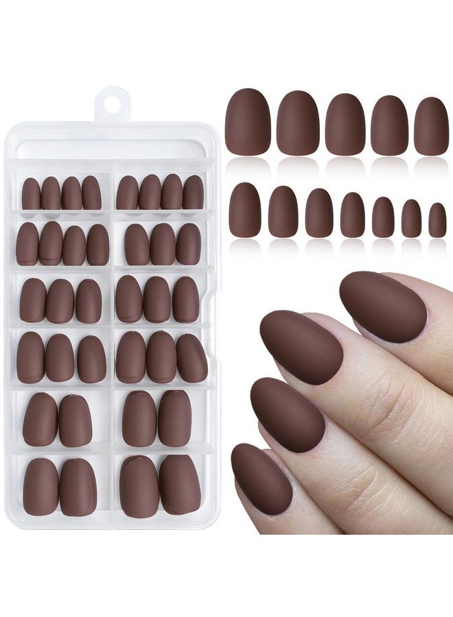 لايفيكس تول 120 قطعة من أظافر صناعية قصيرة بيضاوية الشكل بلون بني مطفي مع غراء وعلامة لاصقة، 12 مقاسًا من أظافر الأكريليك، أظافر صناعية بلون بني لوز مع أطراف لاصقة - Image 1
