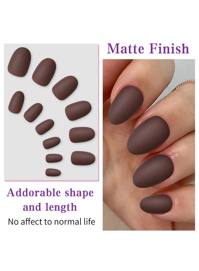 لايفيكس تول 120 قطعة من أظافر صناعية قصيرة بيضاوية الشكل بلون بني مطفي مع غراء وعلامة لاصقة، 12 مقاسًا من أظافر الأكريليك، أظافر صناعية بلون بني لوز مع أطراف لاصقة - Image 2