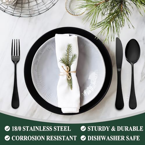 Wildone 40-Piece Black Silverware Set, Stainless Steel Flatware Cutlery Set Service for 8, Tableware Eating Utensils Include Knives /Forks /Spoons, Mirror Polished, Dishwasher Safe - Image 4