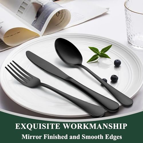 Wildone 40-Piece Black Silverware Set, Stainless Steel Flatware Cutlery Set Service for 8, Tableware Eating Utensils Include Knives /Forks /Spoons, Mirror Polished, Dishwasher Safe - Image 3