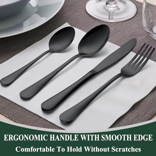 Wildone 40-Piece Black Silverware Set, Stainless Steel Flatware Cutlery Set Service for 8, Tableware Eating Utensils Include Knives /Forks /Spoons, Mirror Polished, Dishwasher Safe - Image 5