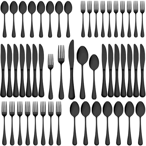 Wildone 40-Piece Black Silverware Set, Stainless Steel Flatware Cutlery Set Service for 8, Tableware Eating Utensils Include Knives /Forks /Spoons, Mirror Polished, Dishwasher Safe - Image 1
