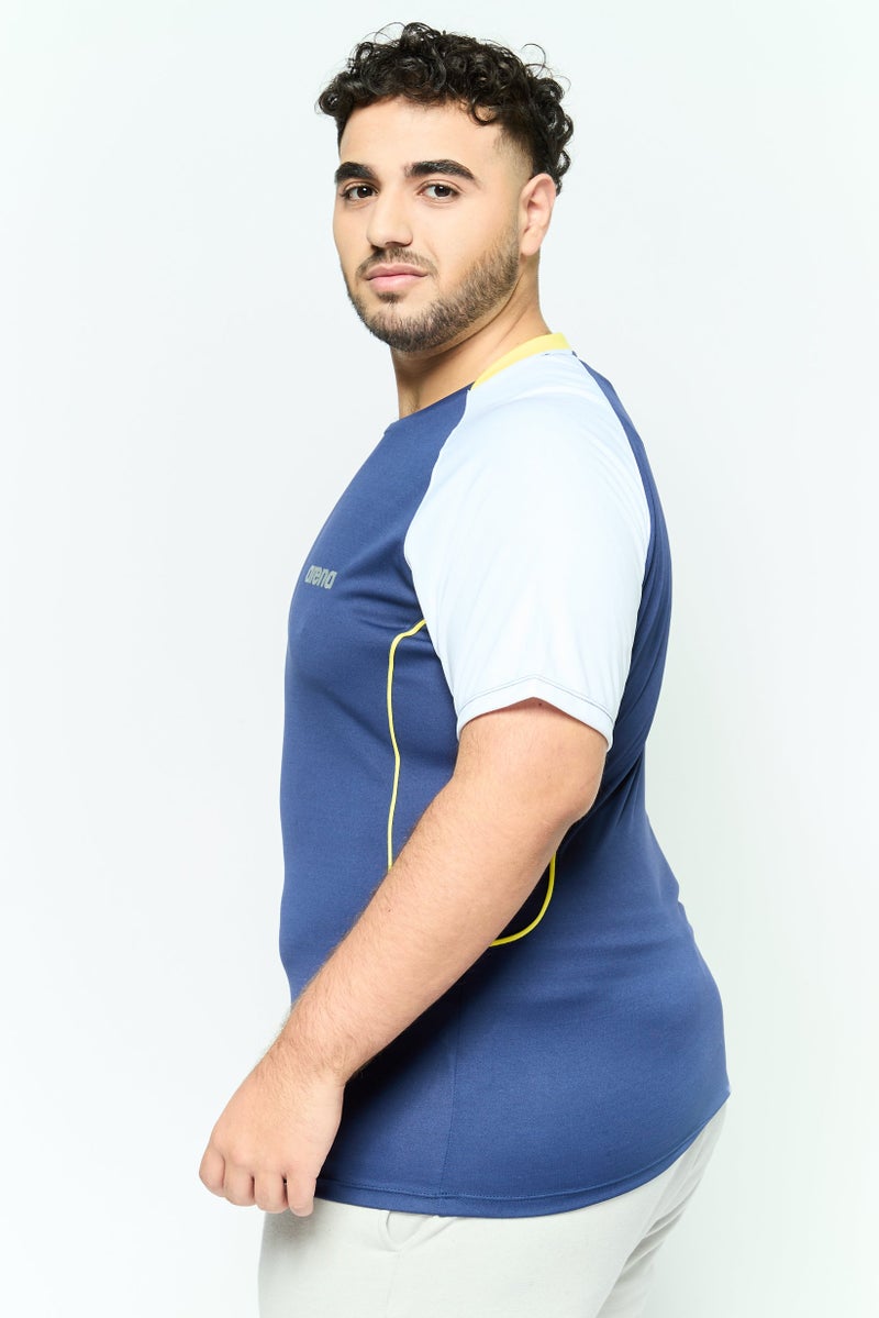 arena تي شيرت تدريب قصير الأكمام للرجال، رياضي، أزرق داكن وأبيض - Image 3